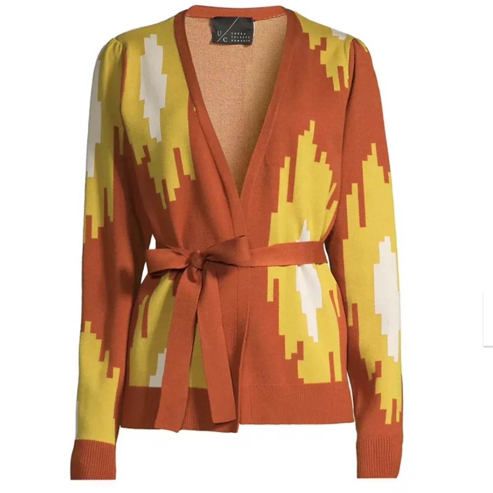 NWT$345 Undra Celeste NY Bold Tribal Dot Wrap Cardigan Sweater Sz Medium